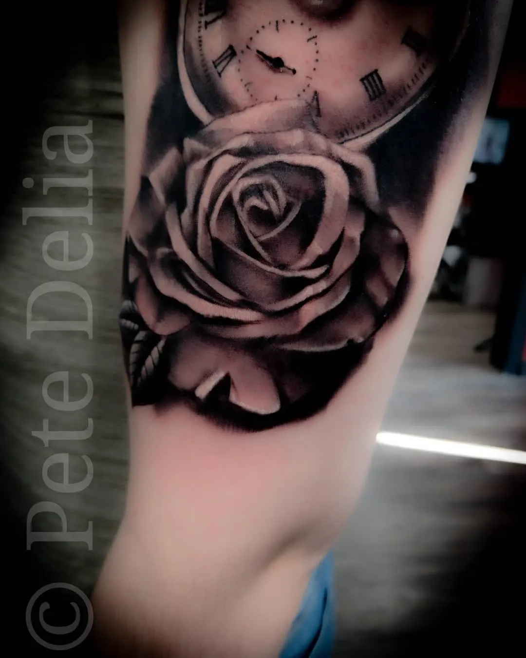 black & grey realism tattoo by Pete Delia at Fallen Raven Tattoo Studio in Simpsonville, SC