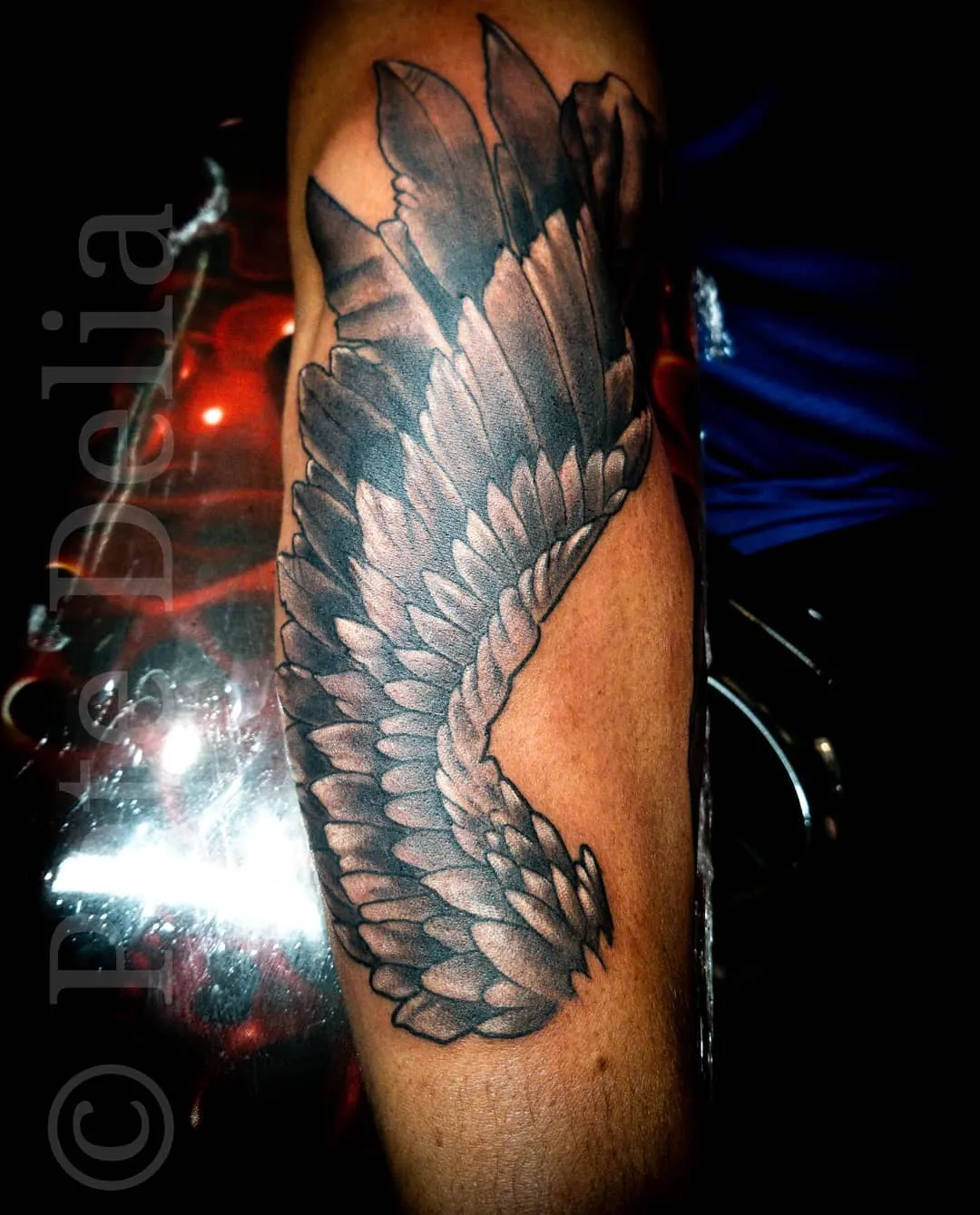 black & grey realism tattoo by Pete Delia at Fallen Raven Tattoo Studio in Simpsonville, SC