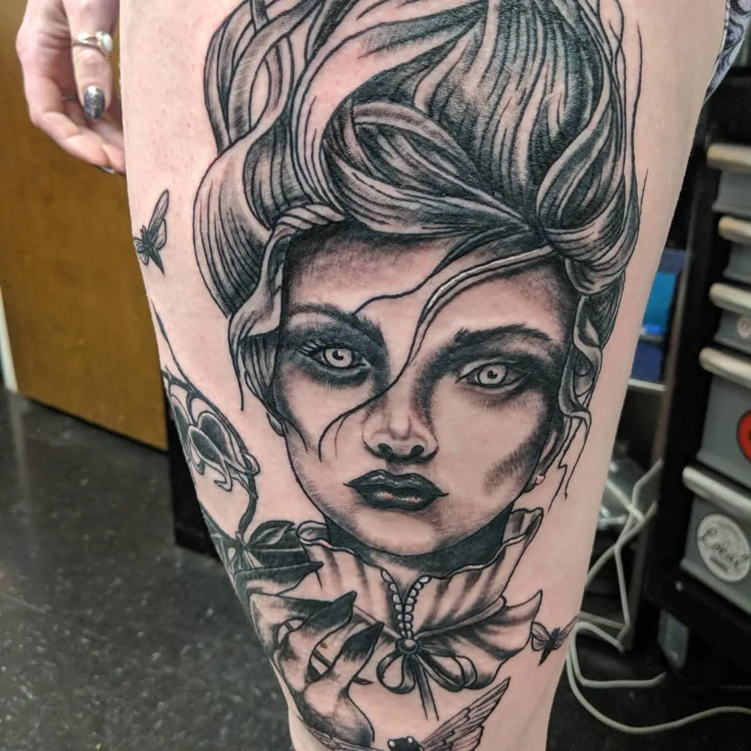 black & grey realism tattoo by TJ Cornelius at Fallen Raven Tattoo Studio in Simpsonville, SC