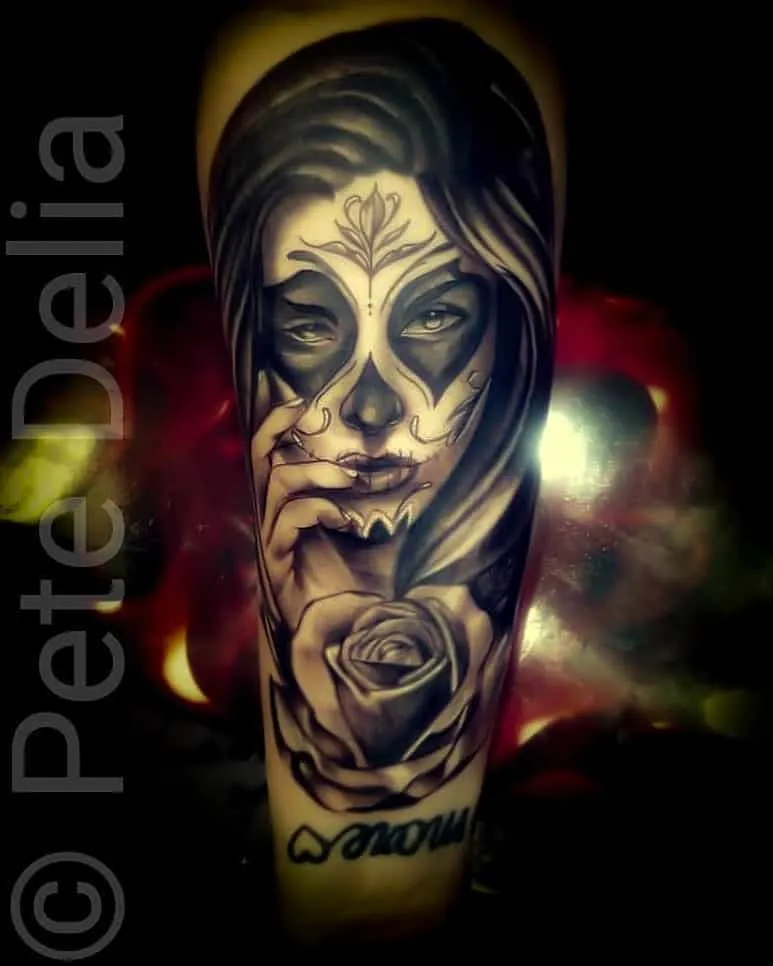 black & grey realism tattoo by Pete Delia at Fallen Raven Tattoo Studio in Simpsonville, SC