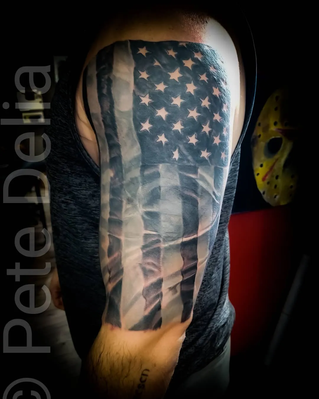 black & grey realism tattoo by Pete Delia at Fallen Raven Tattoo Studio in Simpsonville, SC