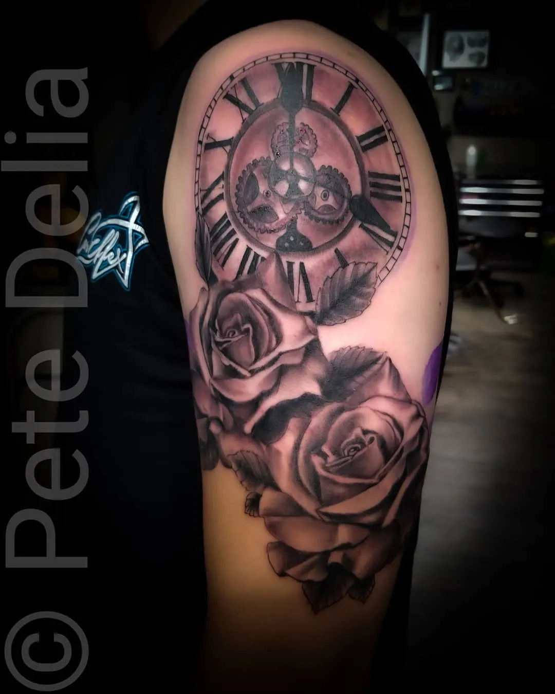 black & grey realism tattoo by Pete Delia at Fallen Raven Tattoo Studio in Simpsonville, SC