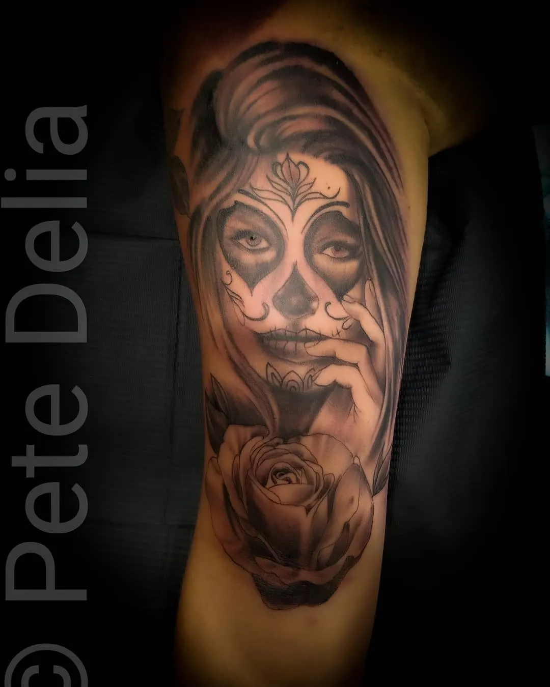 black & grey realism tattoo by Pete Delia at Fallen Raven Tattoo Studio in Simpsonville, SC