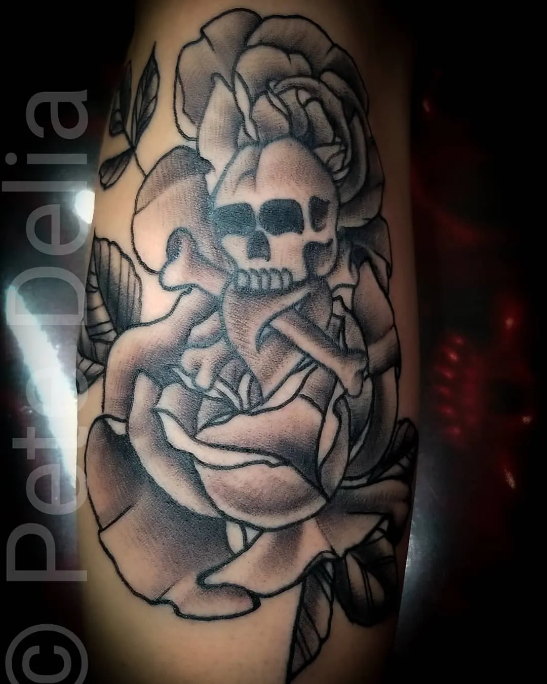 black & grey realism tattoo by Pete Delia at Fallen Raven Tattoo Studio in Simpsonville, SC
