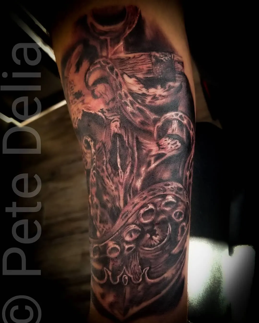 black & grey realism tattoo by Pete Delia at Fallen Raven Tattoo Studio in Simpsonville, SC