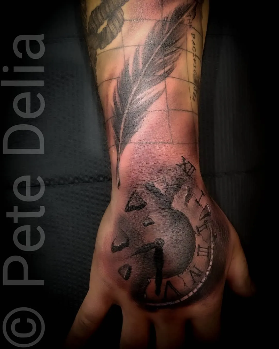 black & grey realism tattoo by Pete Delia at Fallen Raven Tattoo Studio in Simpsonville, SC