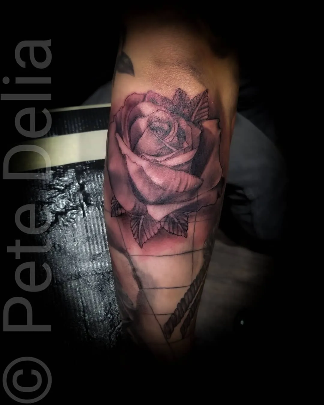 black & grey realism tattoo by Pete Delia at Fallen Raven Tattoo Studio in Simpsonville, SC