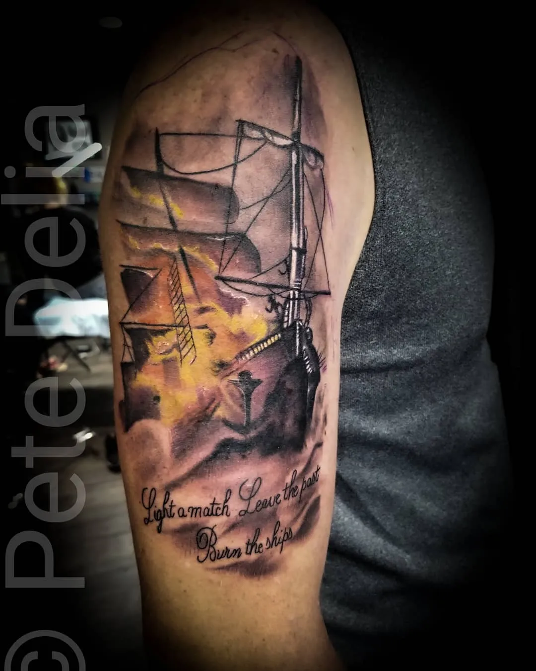 black & grey realism tattoo by Pete Delia at Fallen Raven Tattoo Studio in Simpsonville, SC