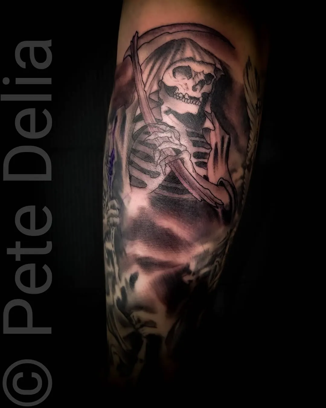 black & grey realism tattoo by Pete Delia at Fallen Raven Tattoo Studio in Simpsonville, SC