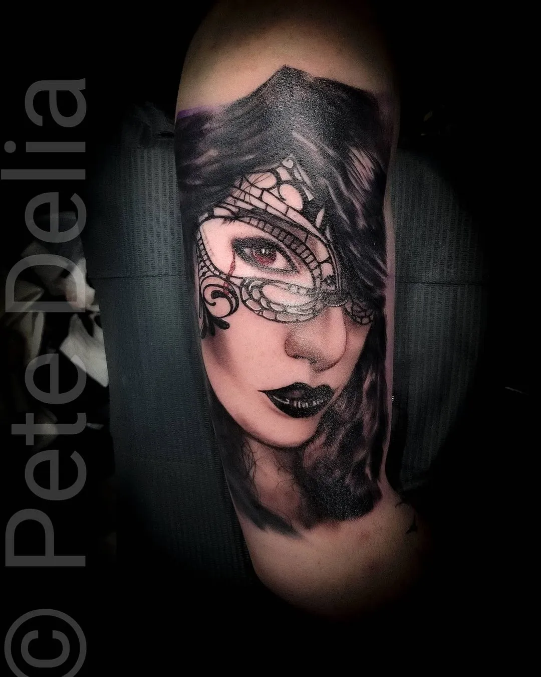 black & grey realism tattoo by Pete Delia at Fallen Raven Tattoo Studio in Simpsonville, SC