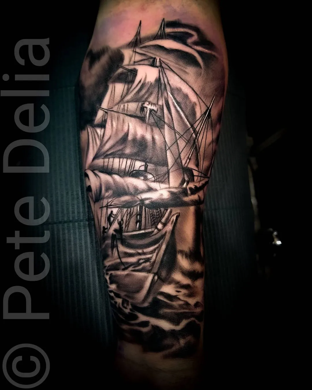 black & grey realism tattoo by Pete Delia at Fallen Raven Tattoo Studio in Simpsonville, SC
