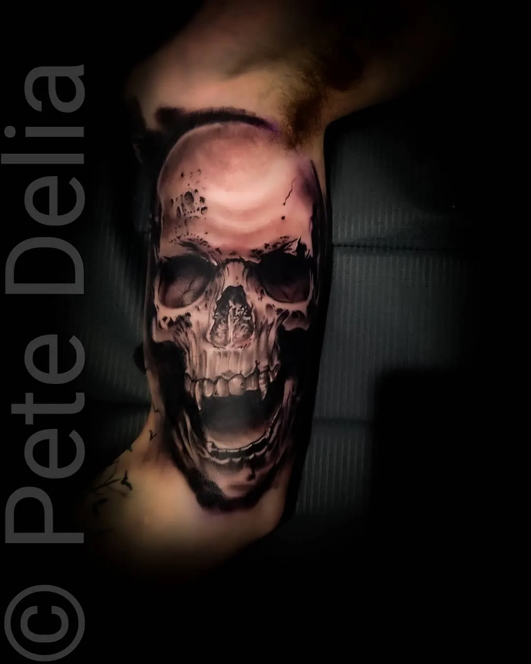 black & grey realism tattoo by Pete Delia at Fallen Raven Tattoo Studio in Simpsonville, SC