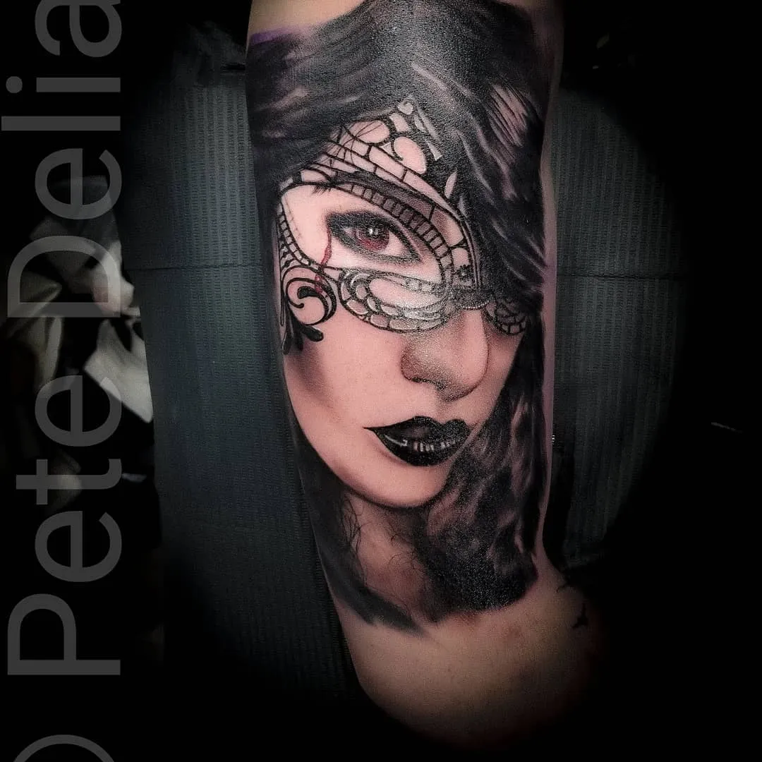 black & grey realism tattoo by Pete Delia at Fallen Raven Tattoo Studio in Simpsonville, SC