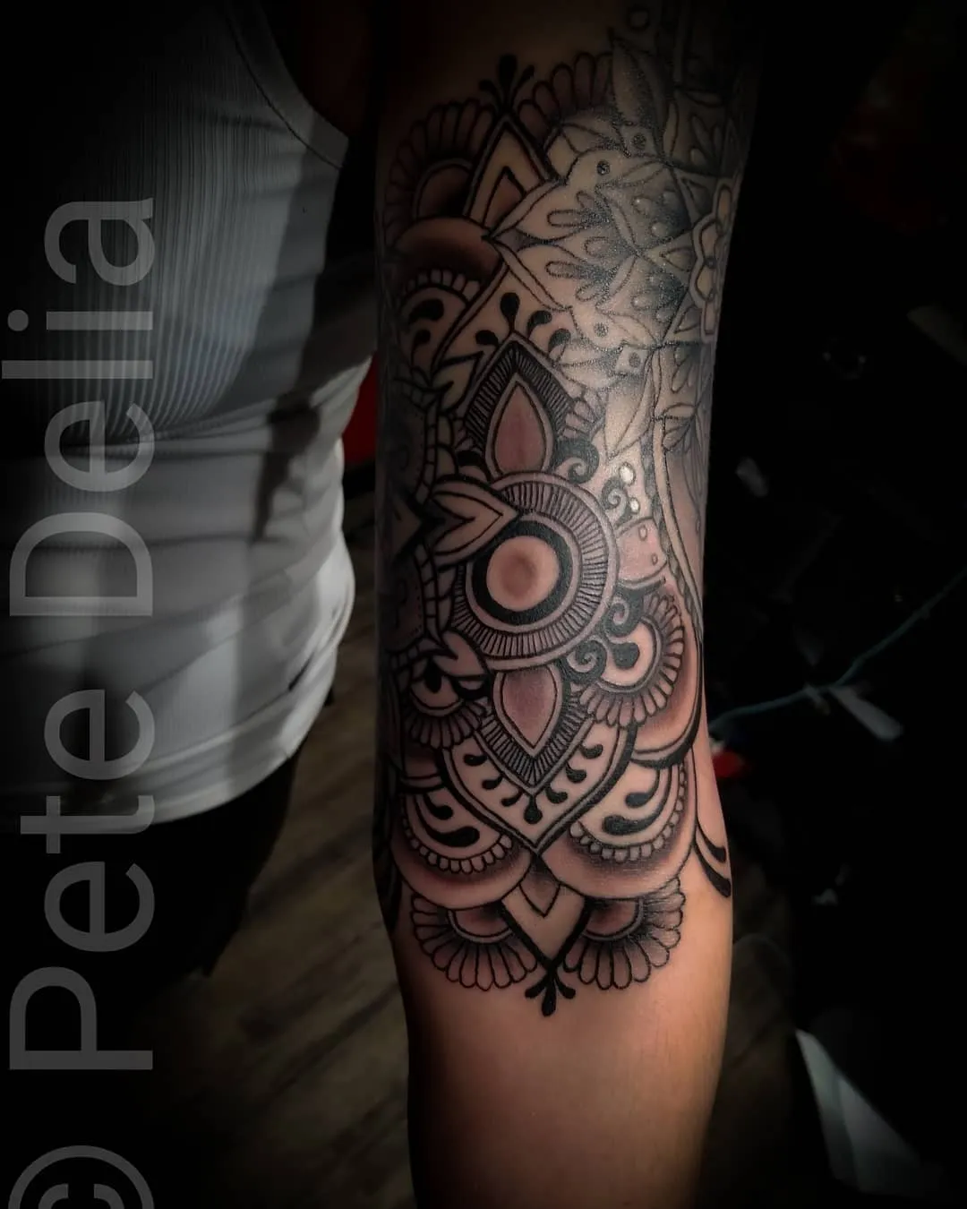 black & grey realism tattoo by Pete Delia at Fallen Raven Tattoo Studio in Simpsonville, SC