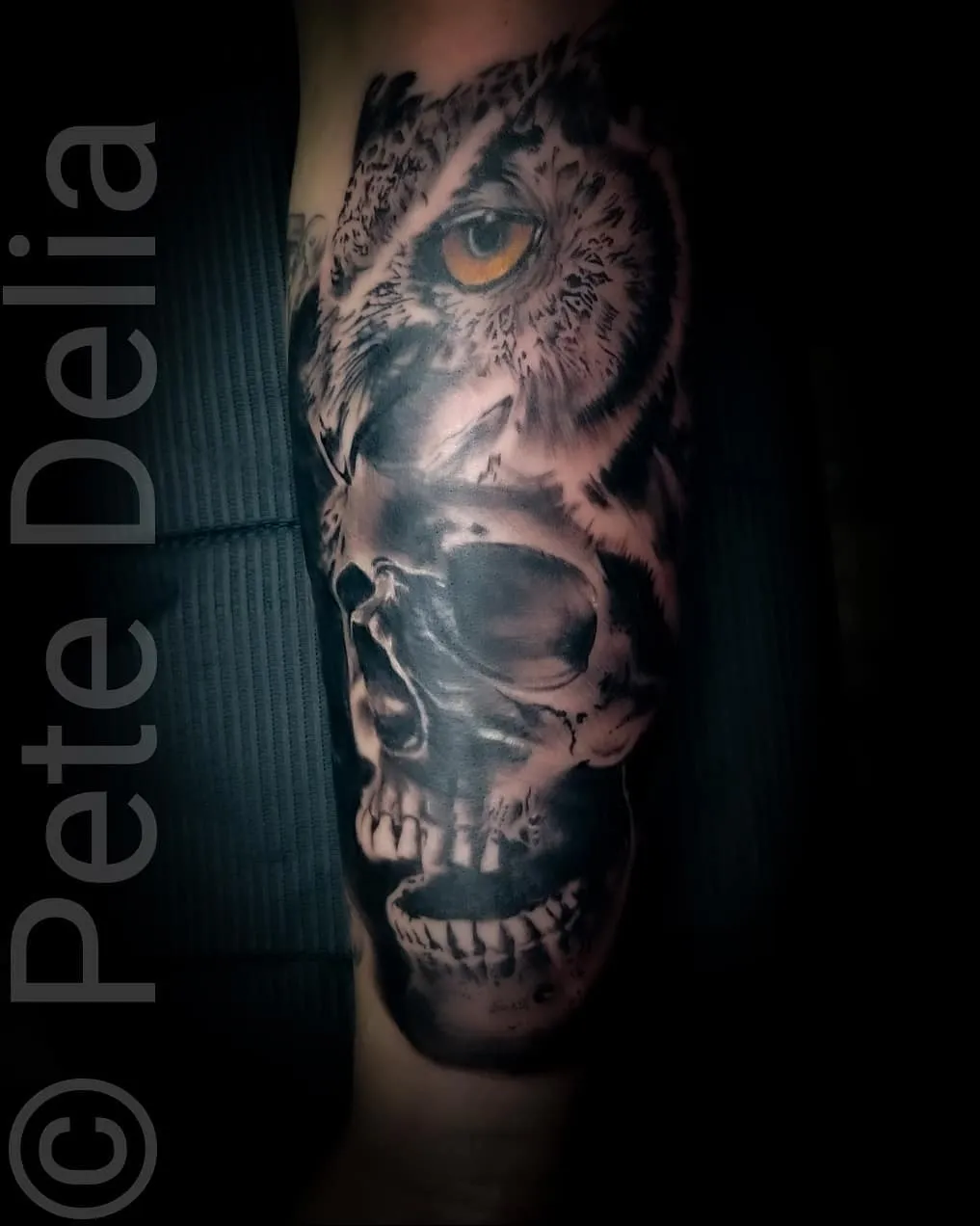 black & grey realism tattoo by Pete Delia at Fallen Raven Tattoo Studio in Simpsonville, SC