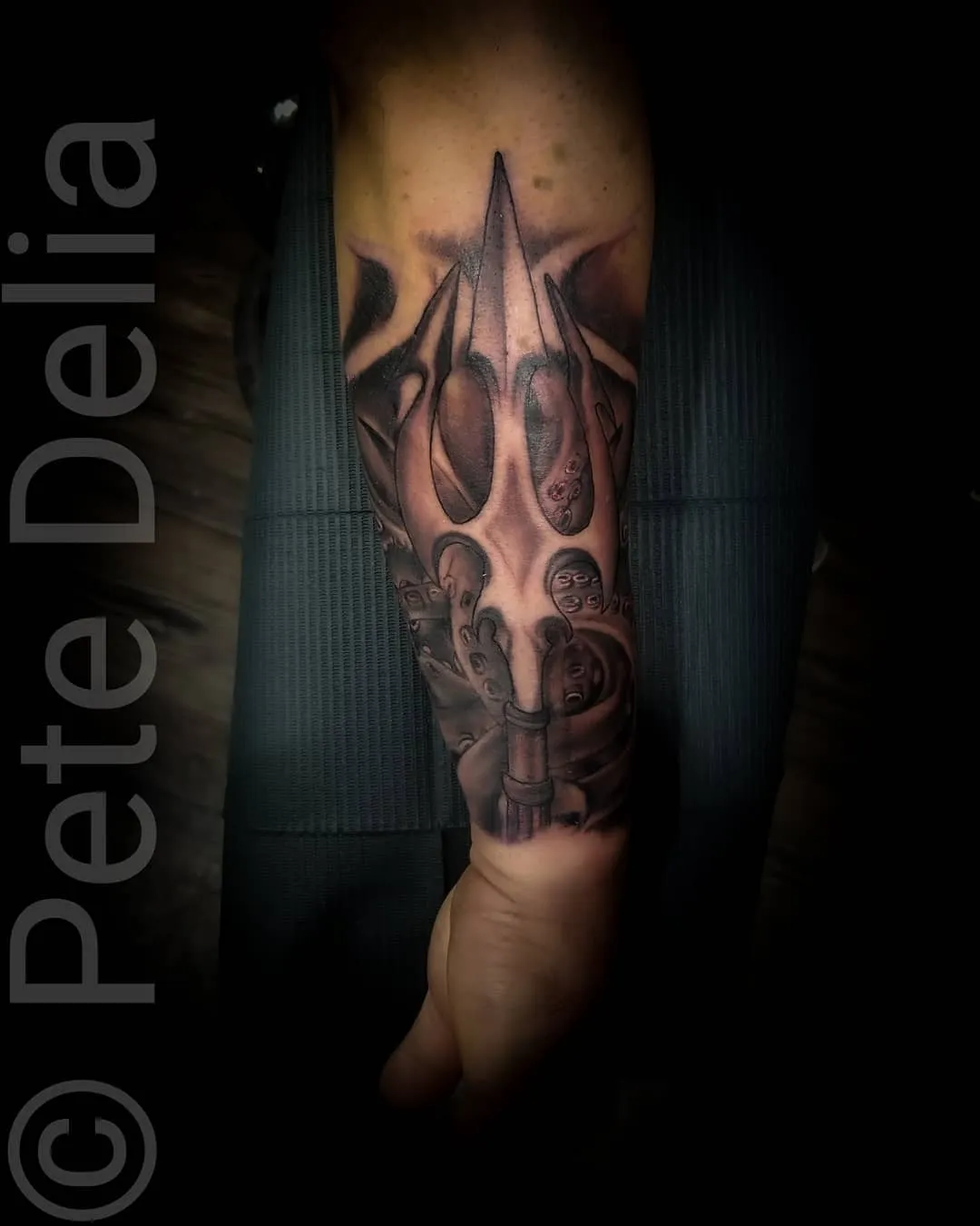 black & grey realism tattoo by Pete Delia at Fallen Raven Tattoo Studio in Simpsonville, SC