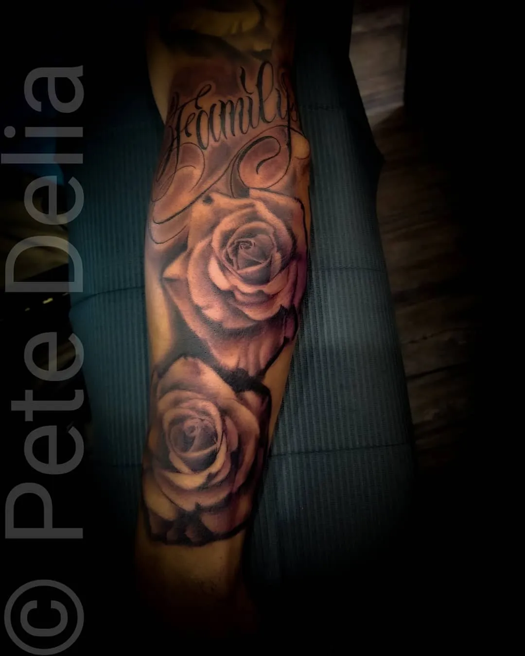 black & grey realism tattoo by Pete Delia at Fallen Raven Tattoo Studio in Simpsonville, SC