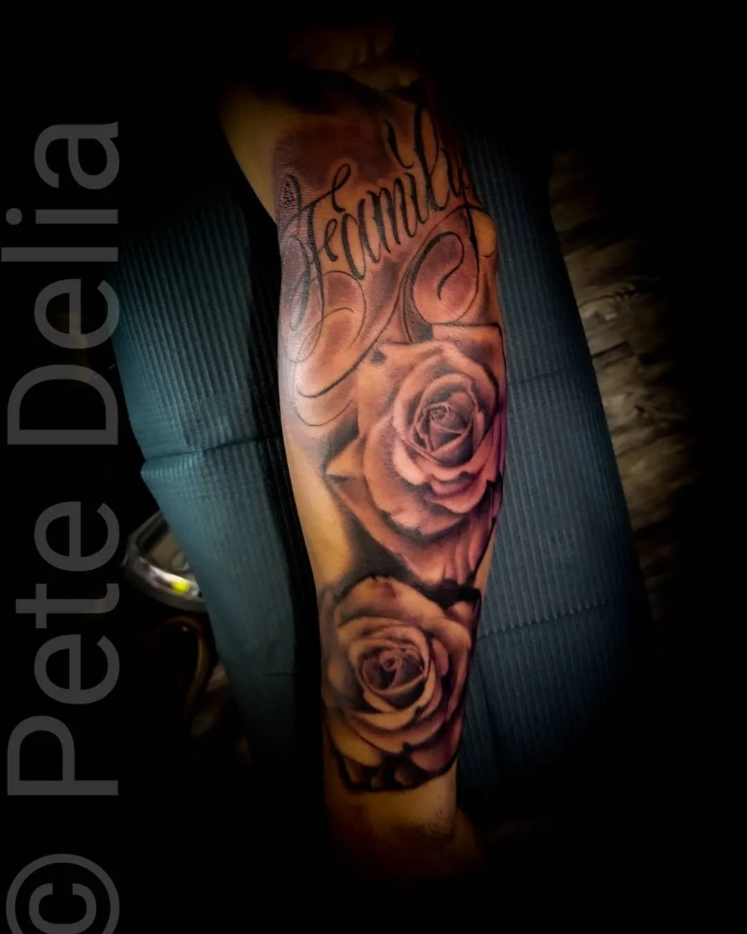 black & grey realism tattoo by Pete Delia at Fallen Raven Tattoo Studio in Simpsonville, SC