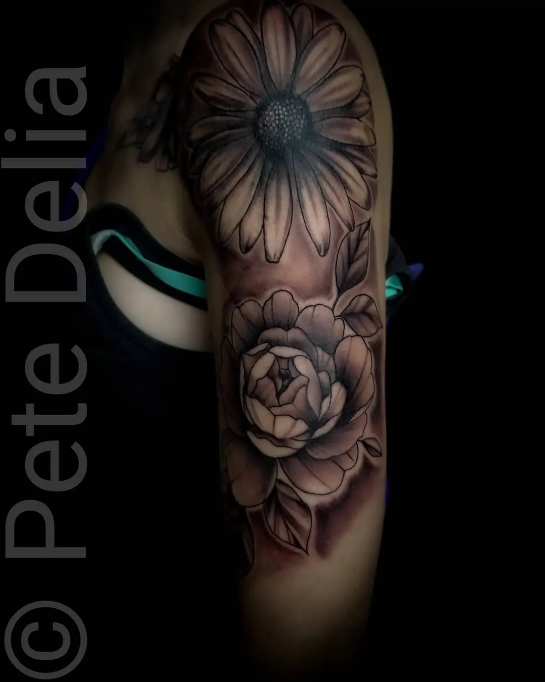 black & grey realism tattoo by Pete Delia at Fallen Raven Tattoo Studio in Simpsonville, SC