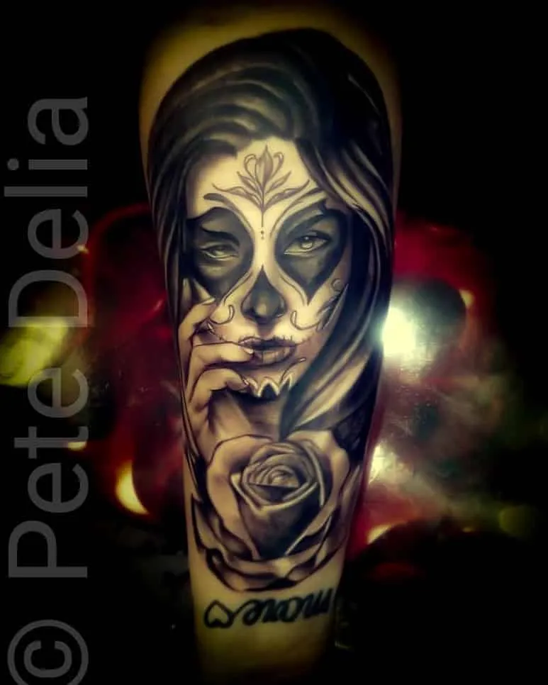 black & grey realism tattoo by Pete Delia at Fallen Raven Tattoo Studio in Simpsonville, SC