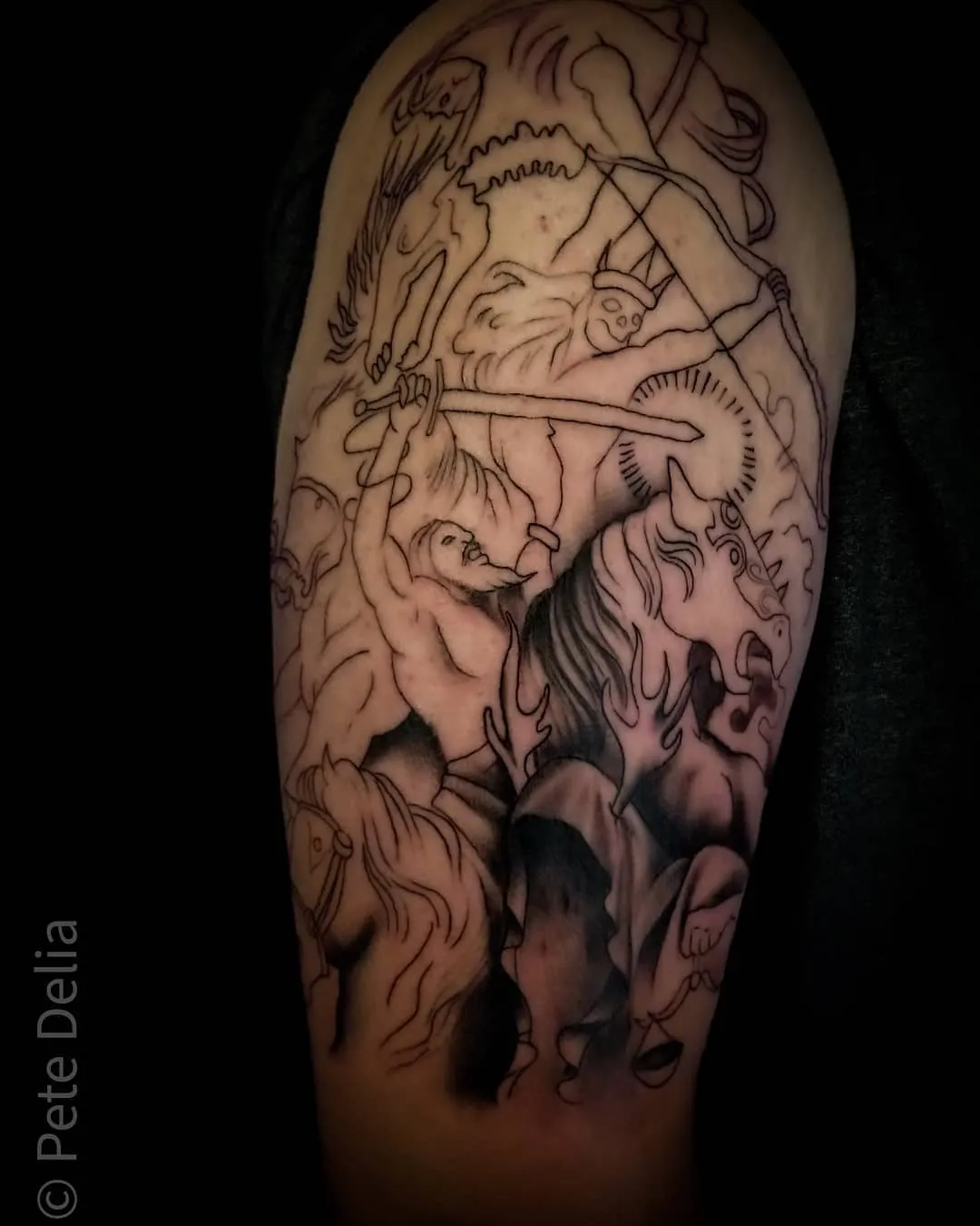 black & grey realism tattoo by Pete Delia at Fallen Raven Tattoo Studio in Simpsonville, SC