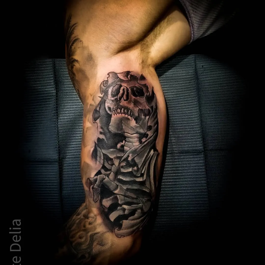black & grey realism tattoo by Pete Delia at Fallen Raven Tattoo Studio in Simpsonville, SC