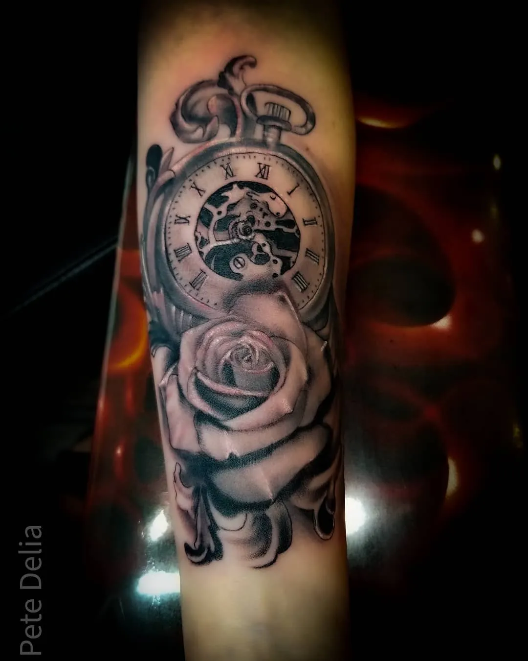 black & grey realism tattoo by Pete Delia at Fallen Raven Tattoo Studio in Simpsonville, SC