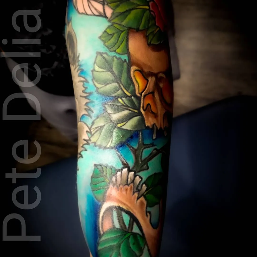 black & grey realism tattoo by Pete Delia at Fallen Raven Tattoo Studio in Simpsonville, SC