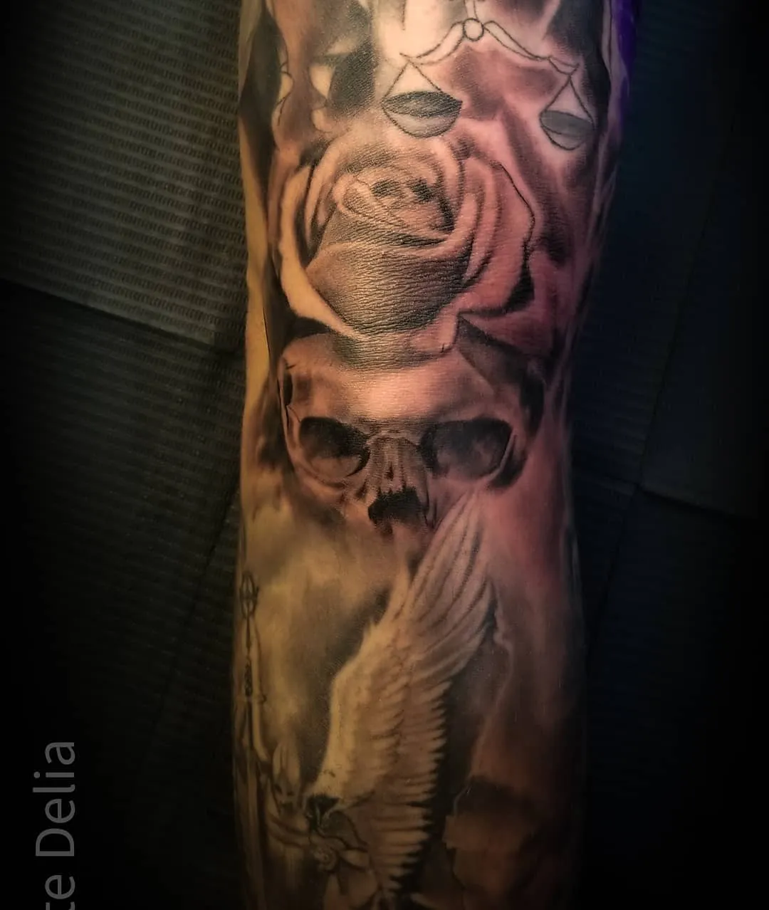 black & grey realism tattoo by Pete Delia at Fallen Raven Tattoo Studio in Simpsonville, SC