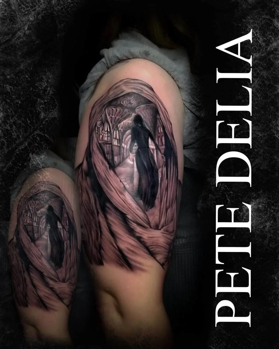 black & grey realism tattoo by Pete Delia at Fallen Raven Tattoo Studio in Simpsonville, SC