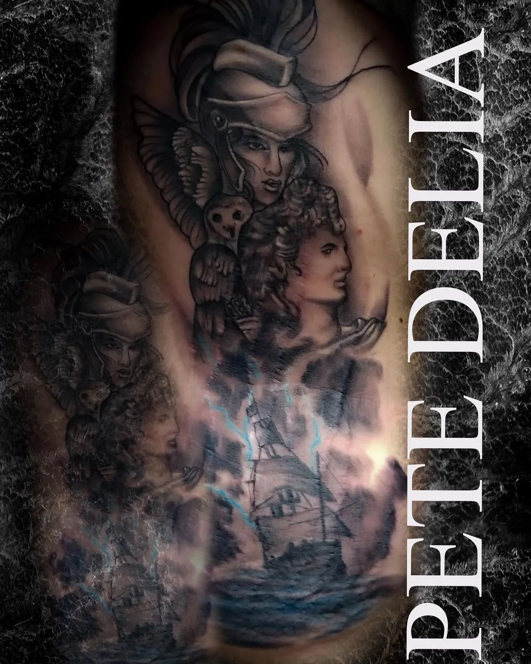 black & grey realism tattoo by Pete Delia at Fallen Raven Tattoo Studio in Simpsonville, SC