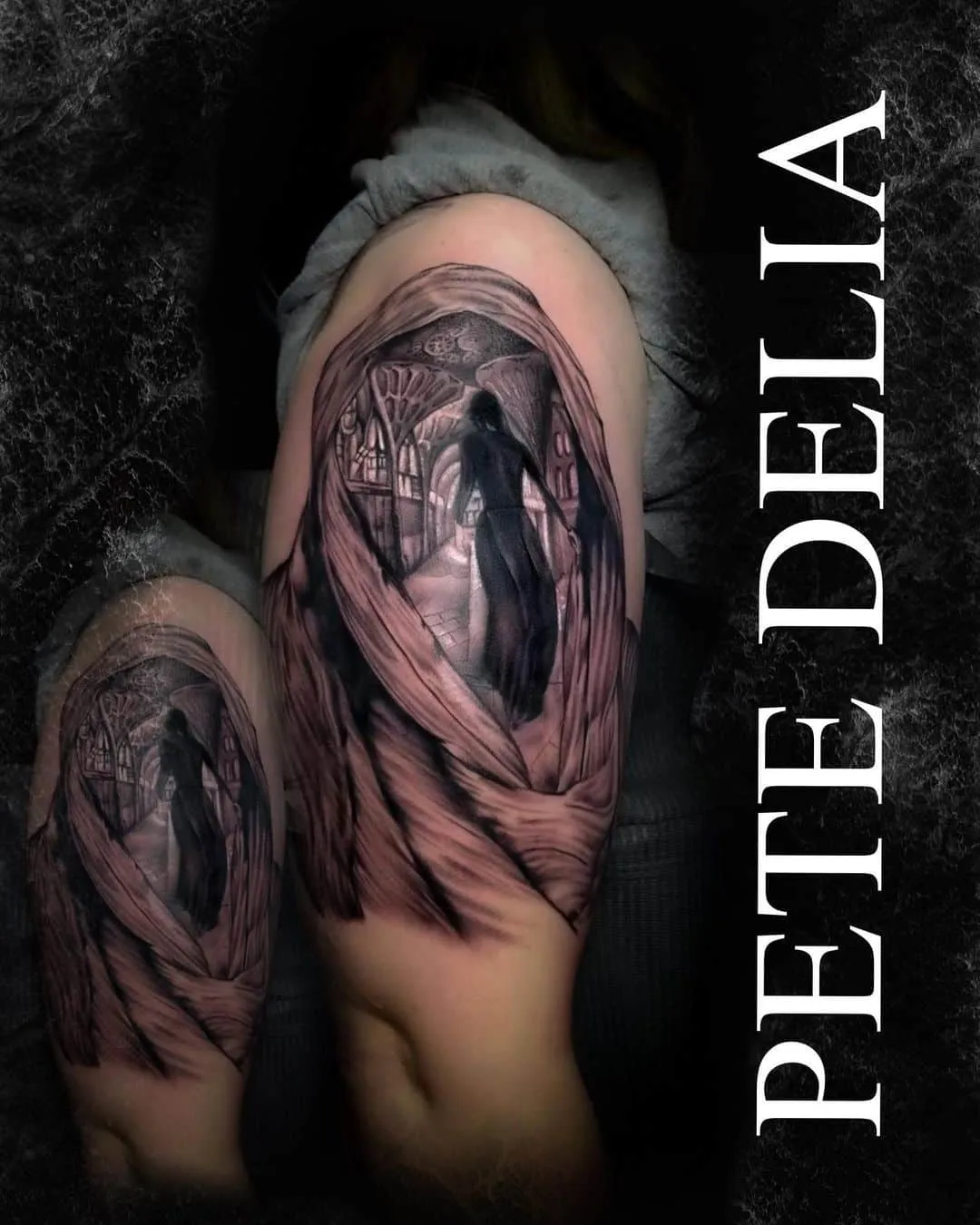 black & grey realism tattoo by Pete Delia at Fallen Raven Tattoo Studio in Simpsonville, SC
