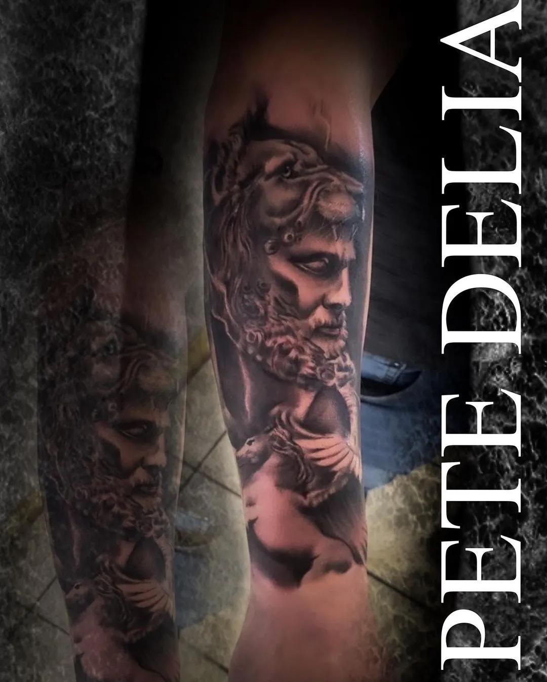 black & grey realism tattoo by Pete Delia at Fallen Raven Tattoo Studio in Simpsonville, SC