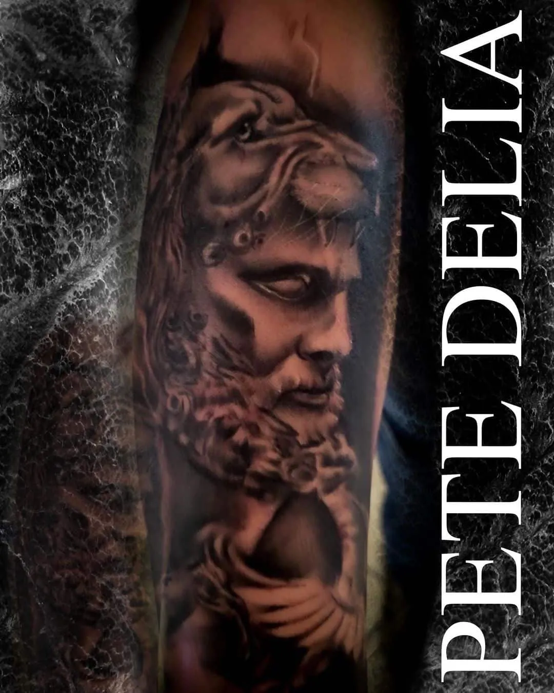 black & grey realism tattoo by Pete Delia at Fallen Raven Tattoo Studio in Simpsonville, SC