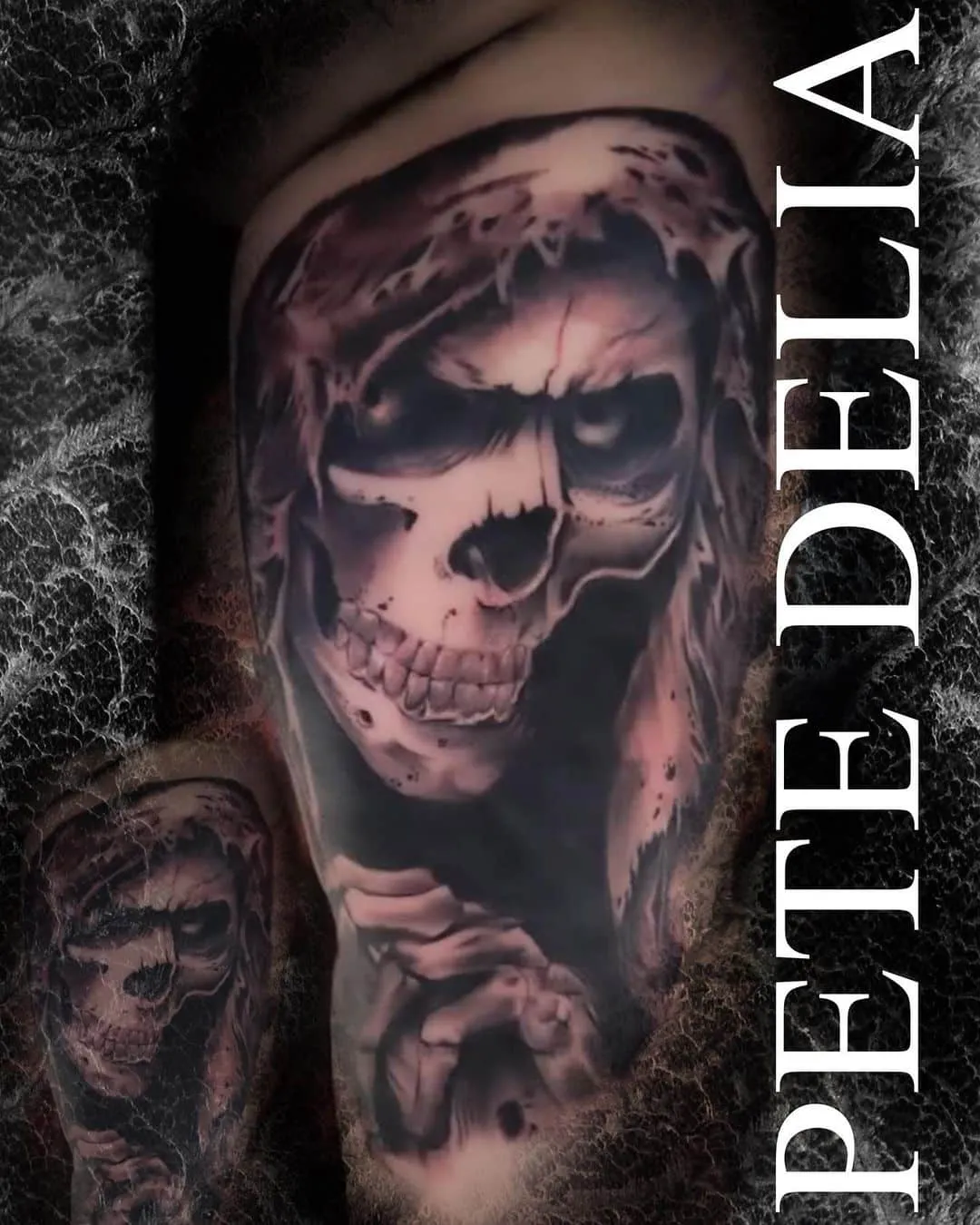 black & grey realism tattoo by Pete Delia at Fallen Raven Tattoo Studio in Simpsonville, SC