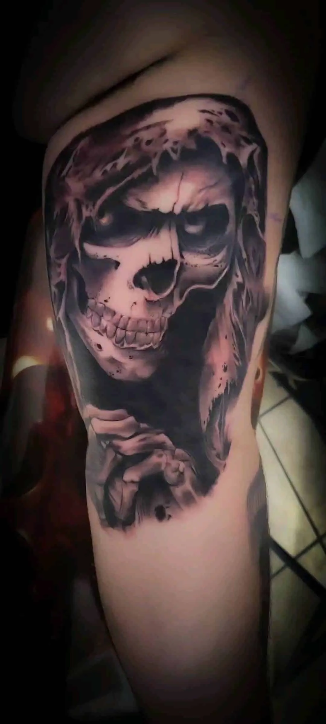 black & grey realism tattoo by Pete Delia at Fallen Raven Tattoo Studio in Simpsonville, SC