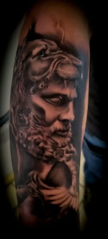 black & grey realism tattoo by Pete Delia at Fallen Raven Tattoo Studio in Simpsonville, SC