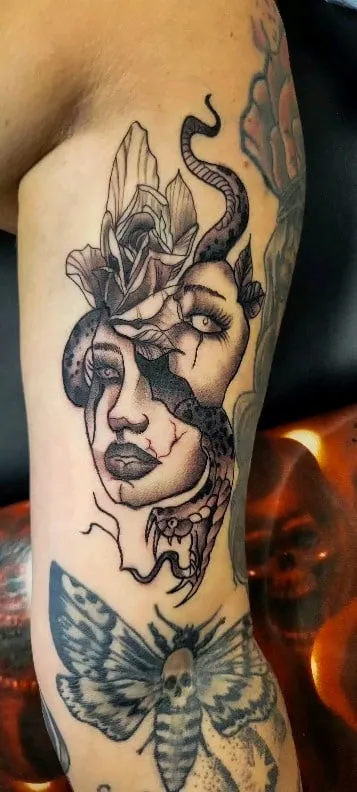 black & grey realism tattoo by Pete Delia at Fallen Raven Tattoo Studio in Simpsonville, SC