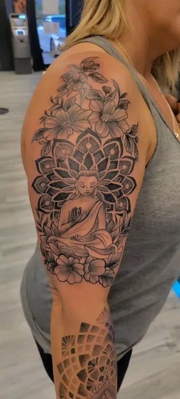 black & grey realism tattoo by Pete Delia at Fallen Raven Tattoo Studio in Simpsonville, SC