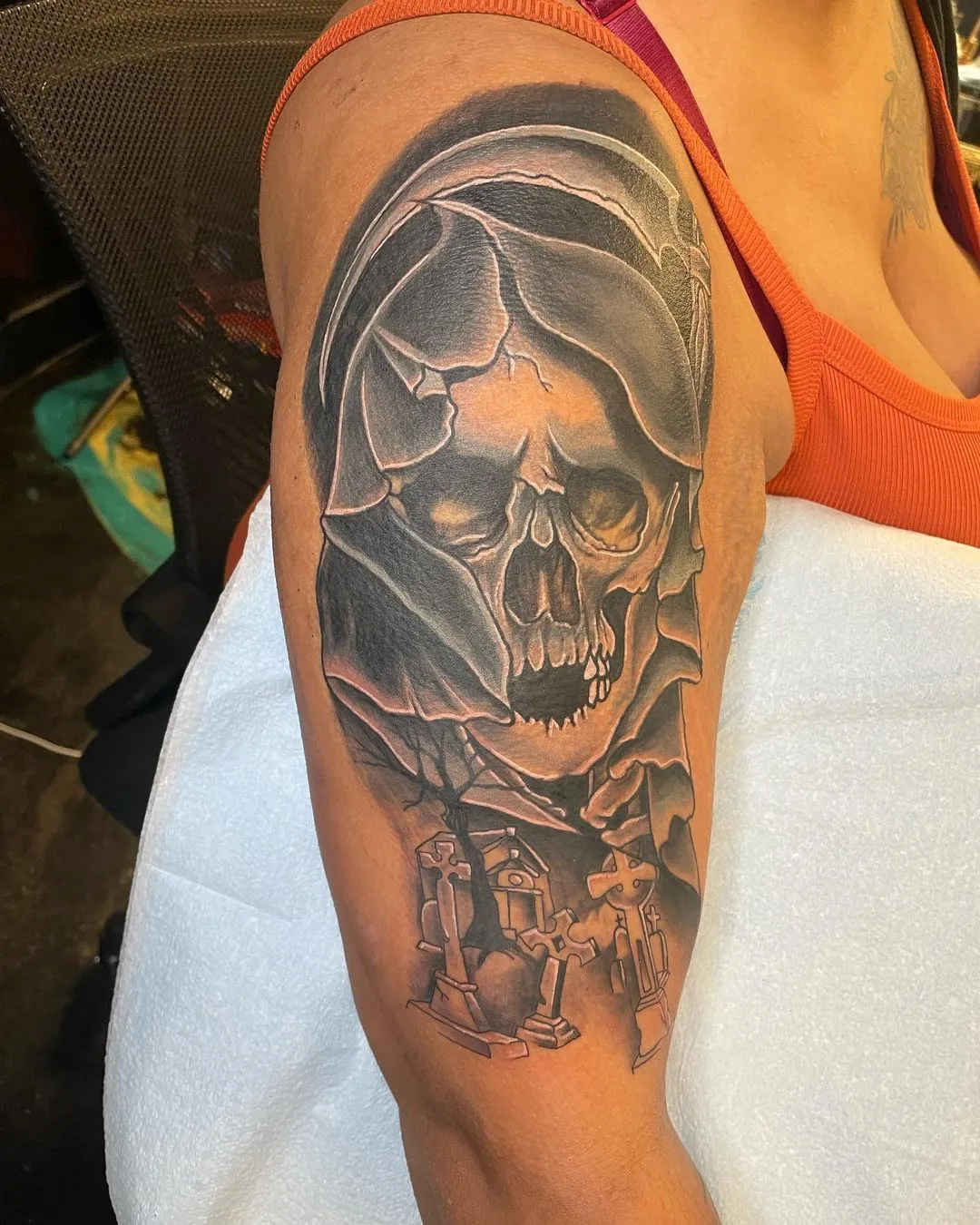 black & grey realism tattoo by TJ Cornelius at Fallen Raven Tattoo Studio in Simpsonville, SC