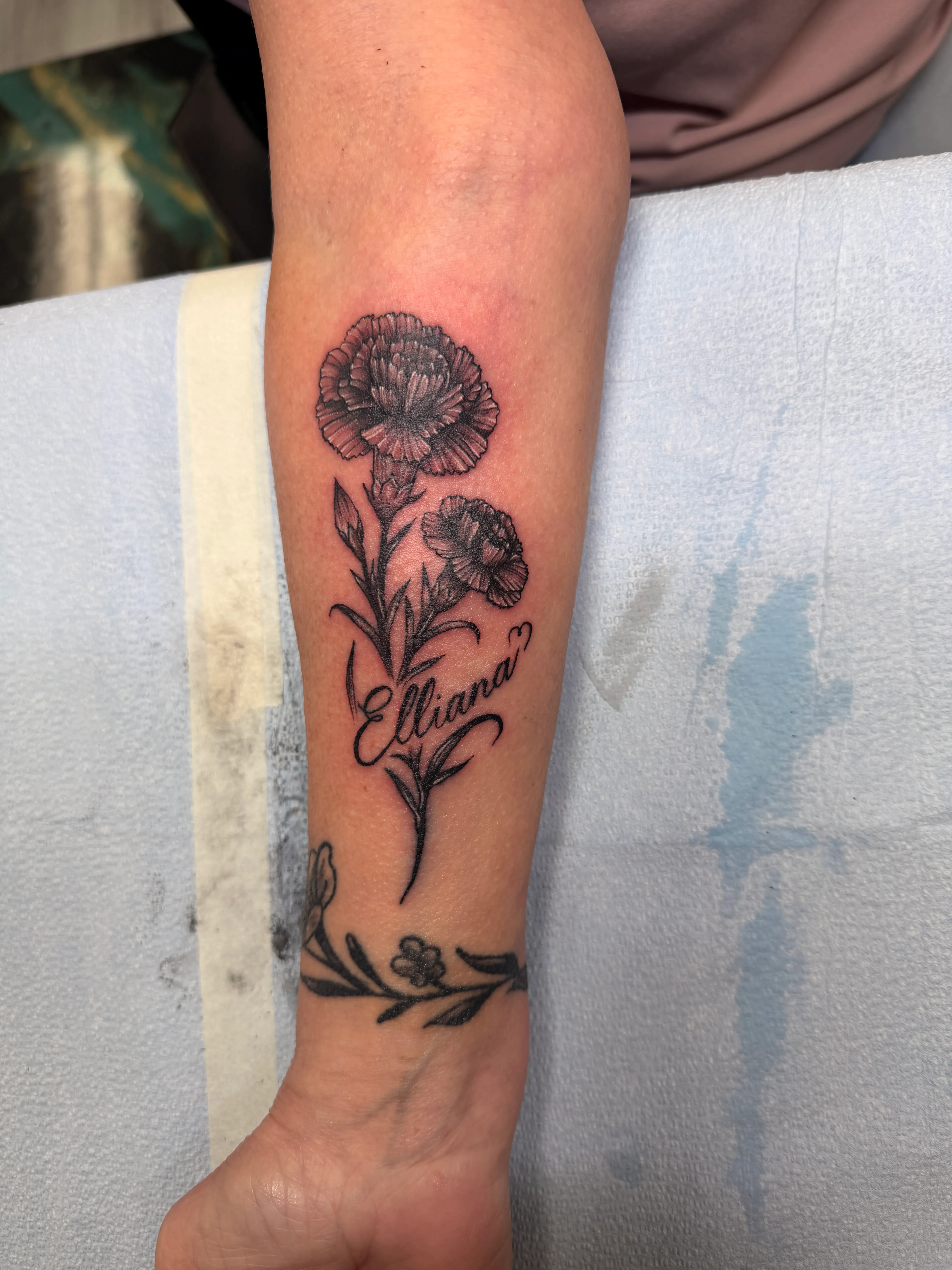 linework tattoo by Olivia Hart at Fallen Raven Tattoo Studio in Simpsonville, SC