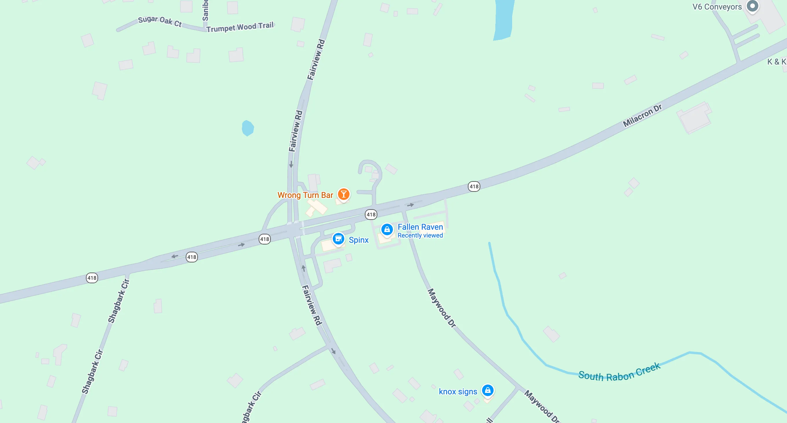 Map showing Fallen Raven Tattoo Studio location on SC-418